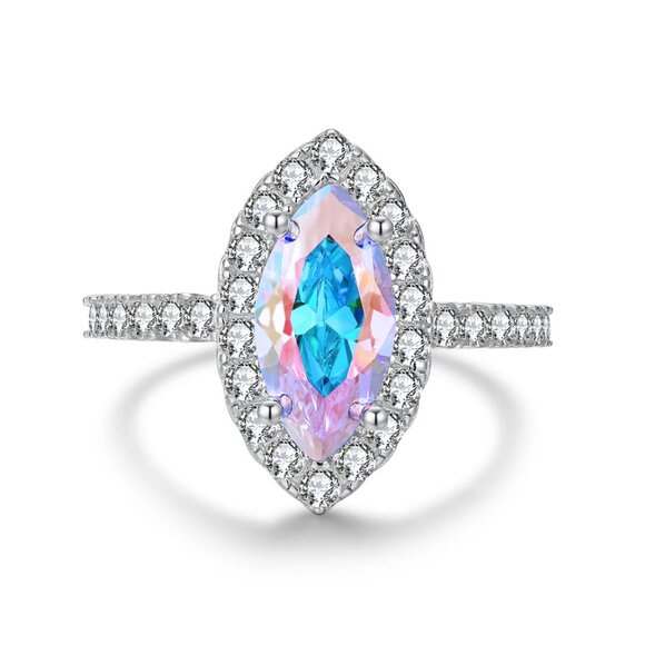 Marquise Aurora Borealis stone ring, size 9, 925 Sterling Silver Charmed Aroma - Picture 10 of 11